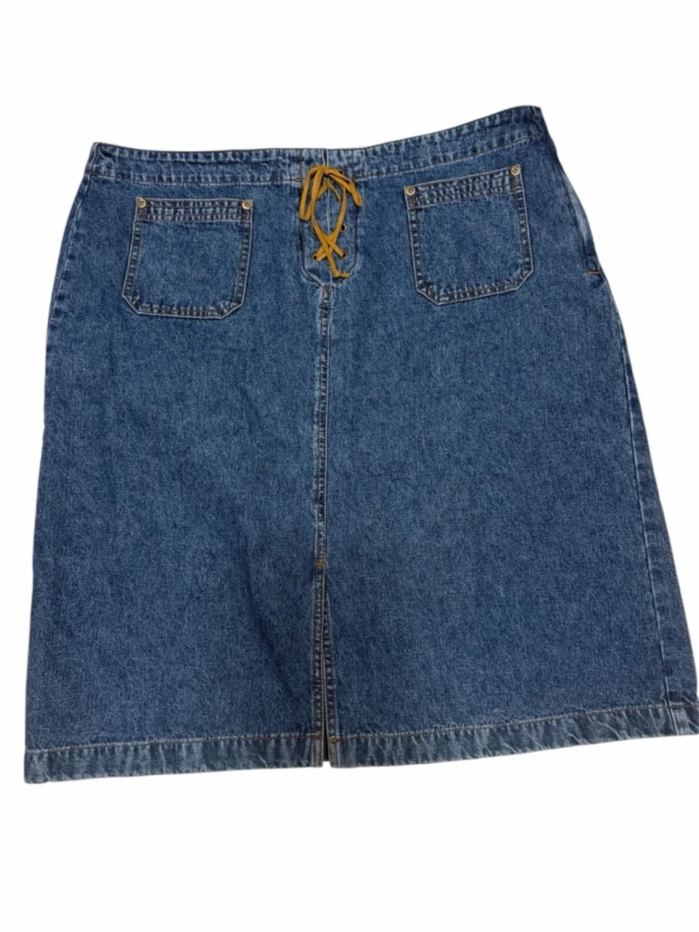 COVINGTON Denim Skirt Blue Lace-Up Front 100% Cotton Knee Length Skirt Size 18